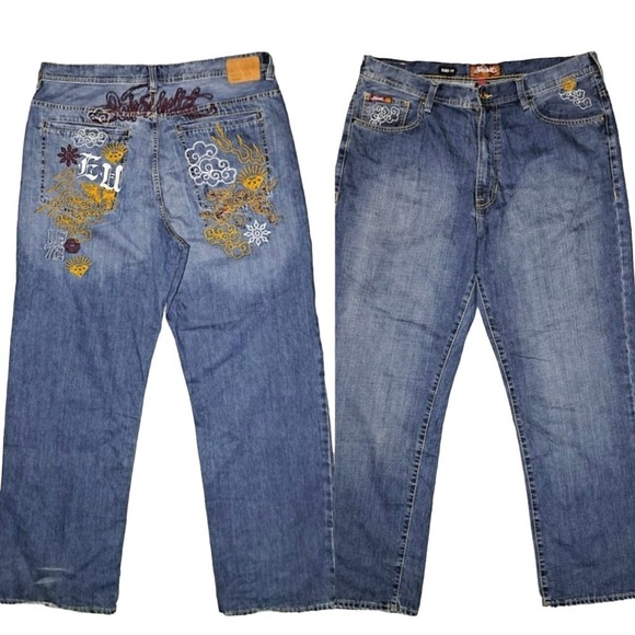 Vtg Ecko Unltd Jeans Mens 38 Embroidered Dragon Hip Hop Baggy Skater Grunge Y2K - Picture 1 of 10